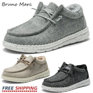 Boys Youth Loafers Lightweight Slip on Winter Faux Fur Casual Shoes - Picture 1 of 25