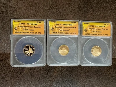 2009-s   ANACS Lincoln 3 coin set First Release PR 70 DCAM #001 of 476 - Image 1 of 4