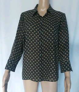 Blusa Liz Claiborne Petite Negra Amarilla Manga Larga Con Botones Talla Pequeña M - Imagen 1 de 10