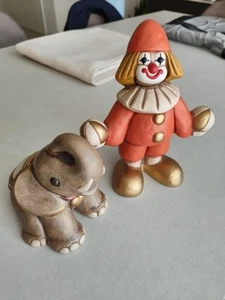 Set Thun Vintage Clown Giocoliere Arancione + Elefante Grigio Seduto - Foto 1 di 4