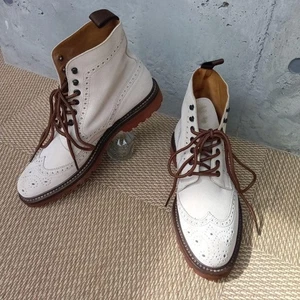 [Good condition] Eleventy Country Boots Suede Wing Tip White - Picture 1 of 12