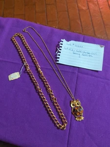 Vintage Amber Owl Necklace Pendant w/ Gold Tone & Heavy Gold tone Necklace Korea - Picture 1 of 6