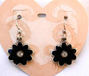 Neu mit Etikett Brighton Love Block Ohrringe Silber & schwarze Blume Kristall französischer Draht 34 $ - Bild 1 von 3