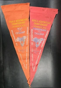 Banderines de boxeo originales Rumble in the Jungle 1974 Muhammad Ali & George Foreman - Imagen 1 de 7