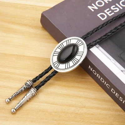 Натуральный черный агат Bolo галстук мужской свадебное ожерелье Western ковбой винтажный подарок - Изображение 1 из 4