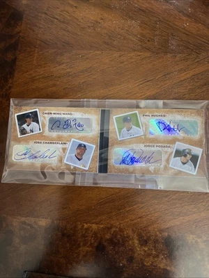 2008 Topps Yankees Co-signers Posada, Ming Wang, Hughes, Chamberlain  - Image 1 of 4