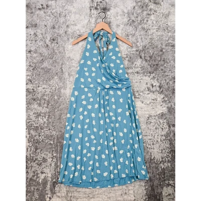 Vestido Boden para mujer azul floral cuello halter frente cruzado hasta la rodilla talla 16 Foto 1 de 4