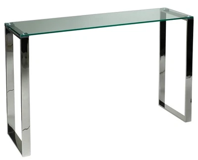 Remi Contemporary Glass Console Table with Chrome Finish - Image 1 of 4