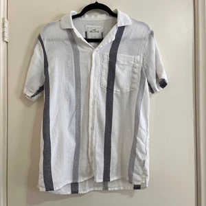 Hollister Striped Mens Button Down Textured Shirt Sz S Skater Surf Coastal Retro - Picture 1 of 9