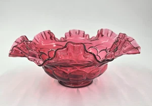 Centrotavola vintage rosa arruffato Fenton ciotola vetro mirtillo 9" - SPLENDIDO! - Foto 1 di 4
