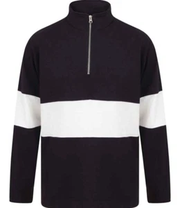 Front Row Panelled Zip Neck Long Sleeve Cotton Top Sweatshirt - Picture 1 of 4