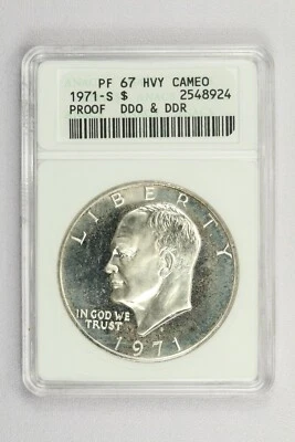 1971-S DDO & DDR Eisenhower Ike Silver Dollar Proof $1, Old ANACS PF67 Hvy Cameo - Image 1 of 2