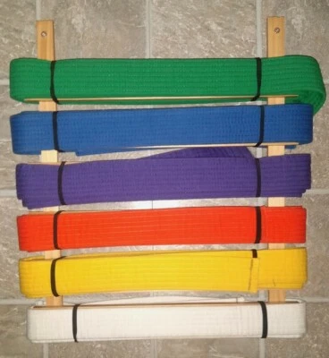 Настенный стеллаж-держатель для поясов каратэ тхэквондо боевых искусств ~ ремни в комплекте! - Изображение 1 из 3