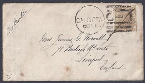 INDIA 1877 CALCUTTA A LIVERPOOL VÍA BRINDISI FRANQUEADO SEIS PENIQUES SG 81 - Imagen 1 de 2