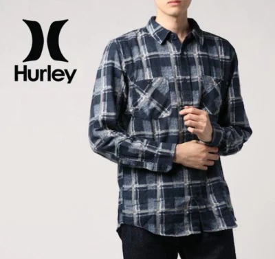 Hurley Flannel Shirt Men's Ryder Plaid Woven Long Sleeve Pockets Blue Grey Large - Image 1 of 4