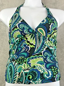 Speedo Badeanzug Oberteil Damen Größe 10 Tankini blau grün Paisley Babydoll Neckholder - Bild 1 von 15