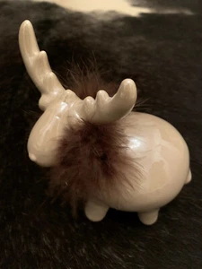 Elch Dorian Deko-Figur Porzellan mit Fell hellbraun glänzend - Bild 1 von 1