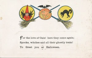 Halloween PC 1912 * Witch Broom JOL Black Cat Bat - Picture 1 of 2