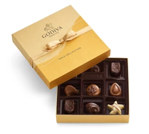 Godiva Chocolatier Goldband 9 Stück sortiert Schokolade Geschenkbox - Bild 1 von 4