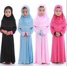 Muslim Kids Girls Prayer Dress Hijab Abaya Robe Arab Dubai Kaftan Headscarf Gown