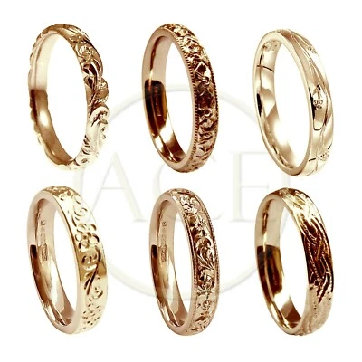 9ct Vintage Rose Red Gold Wedding Rings 3mm Style Court Comfort NEW UK HM Bands - Image 1 of 4