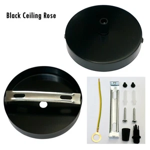 TECHO DE METAL NEGRO DE UNA SOLA SALIDA ROSA DE COLECCIÓN INDUSTRIAL PARA CABLES DE TELA REINO UNIDO - Imagen 1 de 7