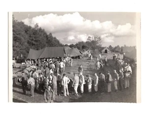 WWII WW2 Original Photo Tent City Soldiers Waiting in Line 1940s (Pls READ) - Picture 1 of 4