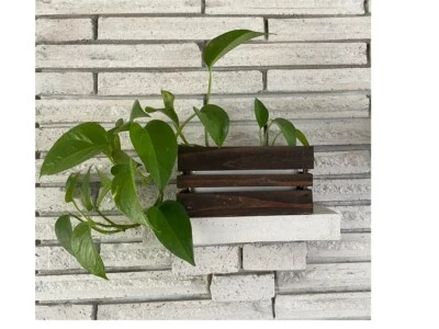 Self Watering Rectangle Rustic Crate Planter 7.9in x 4.4in x 4in Great Gift Idea - Image 1 of 4
