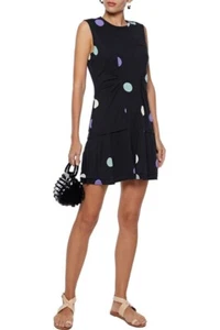 Derek Lam 10 Crosby Womens Polka Dot Cotton Jersey Ruffle Hem Mini Dress Sz M - Picture 1 of 12