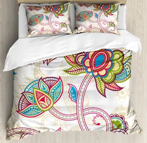 Floral Duvet Cover Set with Pillow Shams Flower Petal Shabby Chic Print - Picture 1 of 8