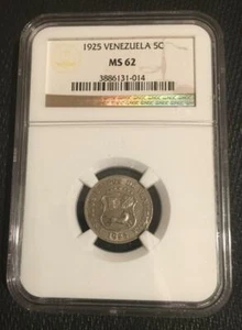 1925 Venezuela 5 Centimos Coin NGC MS 62 - Picture 1 of 4
