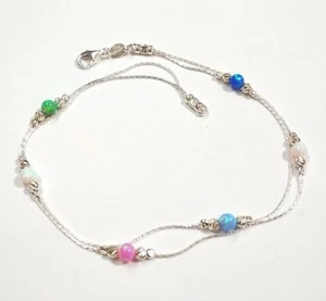 Multi-Color 4mm Opal & Laser Cut Beads Sterling Silver 925 Two Stands BRACELET - Picture 1 of 7