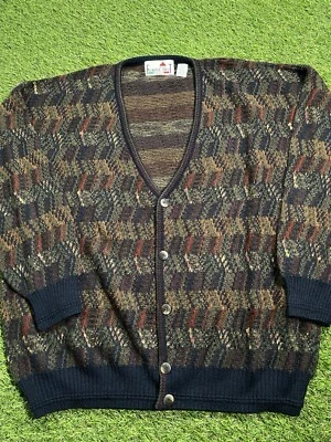 Cárdigan Suéter De Colección Florence Tricot Italia Mezcla de Lana Lavable A Cuadros Para Hombre XL Foto 1 de 4