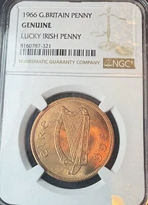 1966 G. Britain Penny Lucky Irish Coin GENUINE NGC   - Picture 1 of 4