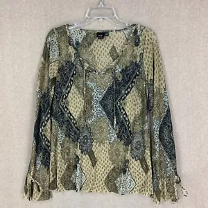 Esprit Top L Damen-Langarmbluse braun mit Blumenmuster gerissen Paisley geteilter Ausschnitt - Bild 1 von 10