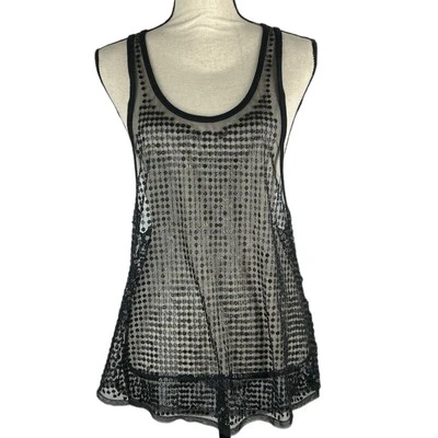 La Rok Sequin Mesh Tank Top Sheer Lightweight Size Medium Racer Back - Image 1 of 4