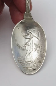 Oregon Web Fußschirm Räucherfrosch Pilze Weizen Sterlingsilber Löffel - Bild 1 von 6