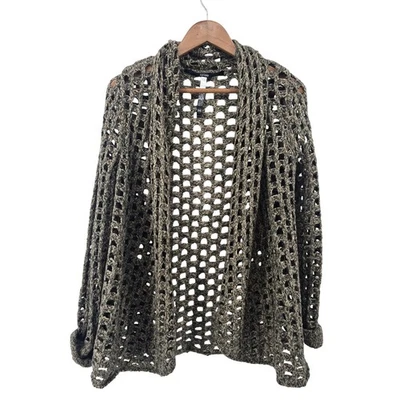 Cárdigan Suéter Kensie Tejido Abierto Mujer Talla Mediana Caqui Beige Crochet Foto 1 de 4