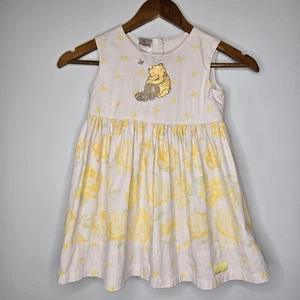 Vintage Disney Store Winnie the Pooh Dress Girls 4T Linen Floral HTF RARE - Picture 1 of 9
