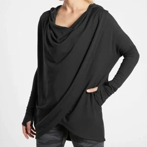 ATHLETA Black Purana Wrap Long Sleeve Pullover Sweatshirt Oversized Hoodie Sz S - Picture 1 of 16