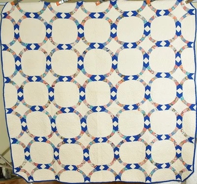 BEAUTIFUL Vintage 30s "Friendship Knot" Wedding Ring Variation Antique Quilt! - Image 1 of 4