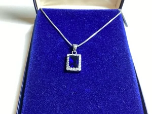 "Collar de cadena de plata 925 de 18"" zafiro azul transparente circonita cúbica colgante ¡Envío gratuito! - Imagen 1 de 6