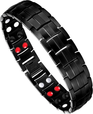 Pulsera Feraco Hombre Magnética Titanio Acero 4 Elementos Imanes Pulsera, Negra Foto 1 de 4
