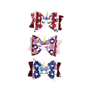 Patriotic 4th of July Hair Bow Clips,Glitter Independence Day American Flag - Picture 1 of 7