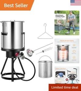 30 Qt Aluminum Turkey Deep Fryer Pot with Injector Thermometer Kit & 54,000 B... - Picture 1 of 9