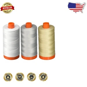Ultimate 50WT Mako Cotton Thread Set - Machine Washable, 3 Spools of 1422 Yds - Picture 1 of 2