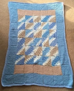 Lovely Hand knitted Patchwork Knee Chair Baby Pram Cot blanket cover - Picture 1 of 3