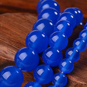 Natural 6/8/10/12/14mm Blue Jade Gemstones Round Loose Beads 15"