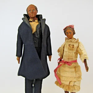 2 Antique 19th C Primitive Folk Art Black Dolls Uncle Tom & Topsy Wood & Clay - Picture 1 of 24