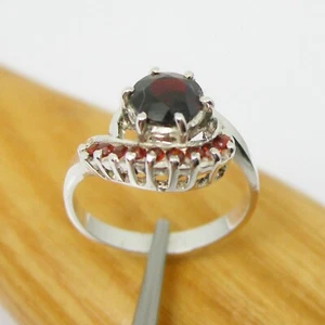 1.81 carats Round Natural Red Garnet Gemstone Ring Genuine 925 Sterling Silver - Picture 1 of 8